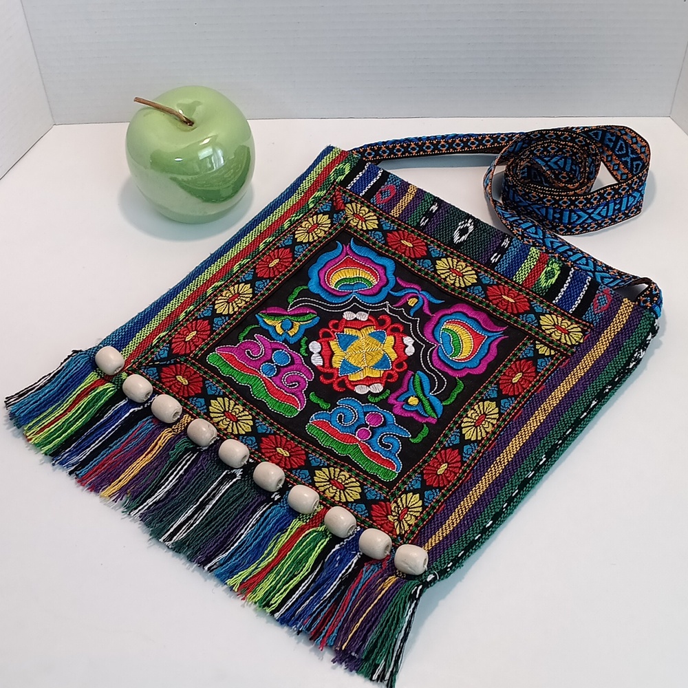 Colorful Embroidered Fringe Beaded Boho Women's Cross Body Bag